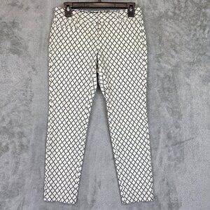 Banana Republic Pants Womens Petite 0 White Black Sloan Geometric Stretch Ankle